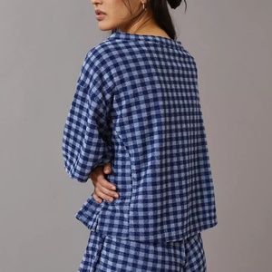 NWT Anthropologie Daily Practice Blue Gingham Barsa Lounge Set XS